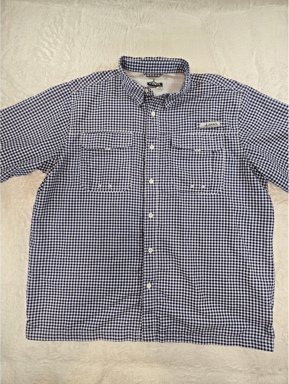HABIT Men's XL/LG Blue and White Checkered Button-Up Shirt